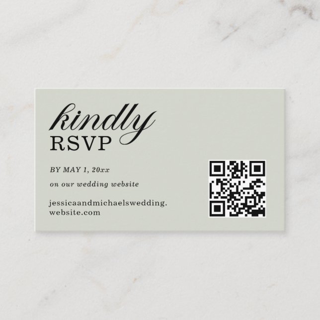 Cartão De Informações Código QR do Site de RSVP Verde Sage Elegante (Frente)