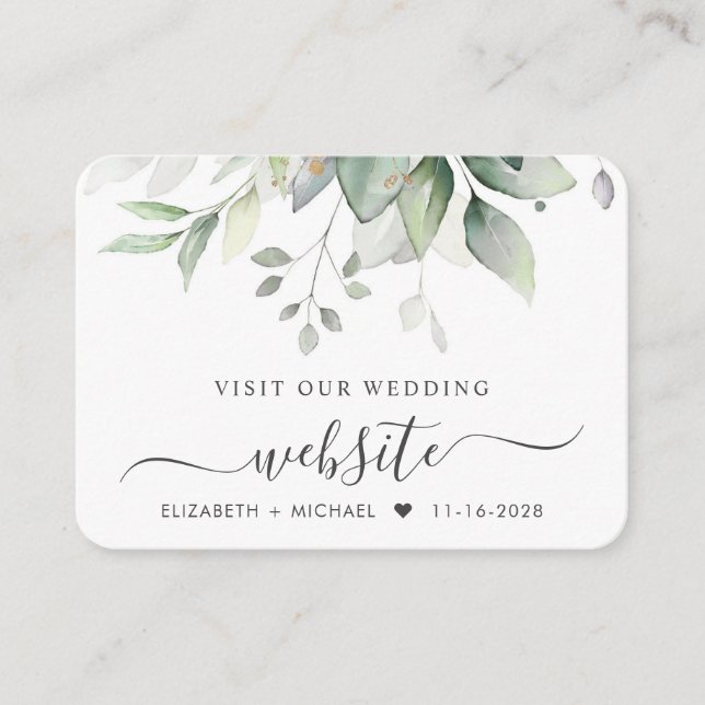 Cartão De Informações Código QR do site Elegante Eucalyptus Wedding (Frente)