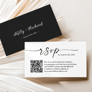 Cartão De Informações Código QR do Site Online RSVP de Casamento Branco