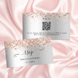 Cartão De Informações Código QR do website de casamento RSVP do rosa de 