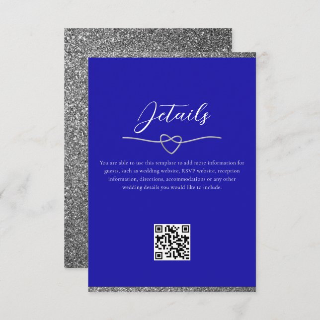 Cartão De Informações Código QR dos Detalhes do Casamento Azul Real (Frente/Verso)