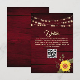 Cartão De Informações Código QR dos Detalhes do Casamento do Girassol