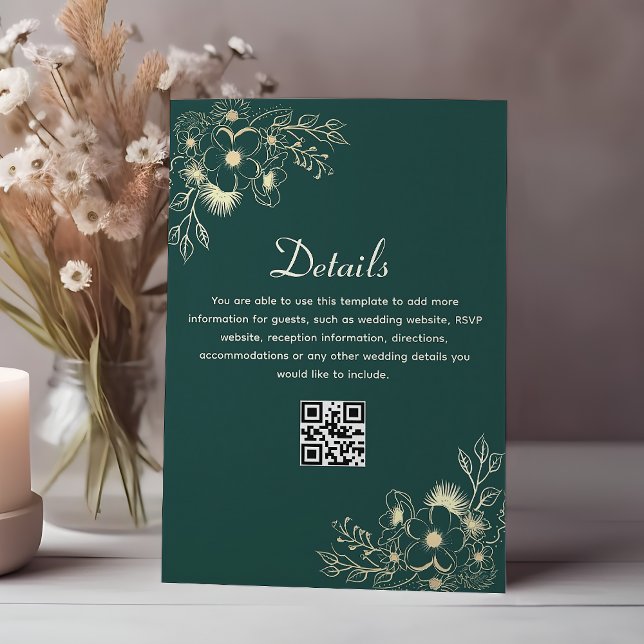 Cartão De Informações Código QR dos Detalhes do Casamento Verde Emerald (Criador carregado)
