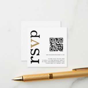 Cartão De Informações Código QR Dourado Texto Preto Branco Casamento Onl
