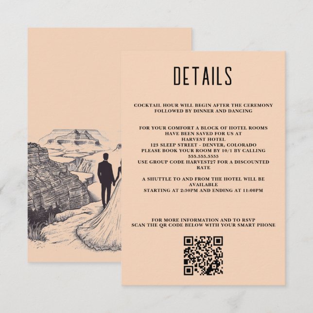 Cartão De Informações Código QR e detalhes do Casal Grand Canyon (Frente/Verso)