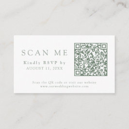 Cartão De Informações Código QR e RSVP de Casamento Verde do Site Sage