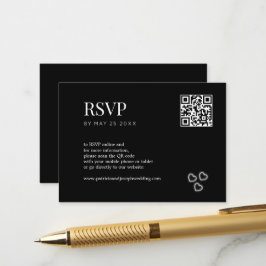 Cartão De Informações Código QR Elegante Casamento Minimalista Preto e B