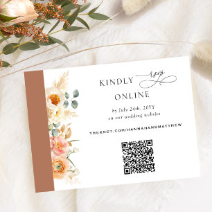 Cartão De Informações Código QR Elegante, Peach e Terracotta Casamento R