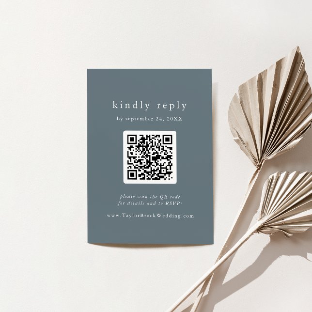 Cartão De Informações Código QR EMELIA Dusty Blue RSVP de casamento mini (EMELIA QR Code Dusty Blue Minimal Wedding RSVP Enclosure Card)