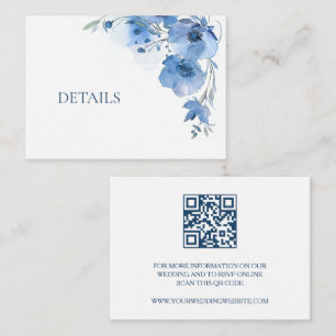 Cartão De Informações Código QR Flor de Aquarela Azul