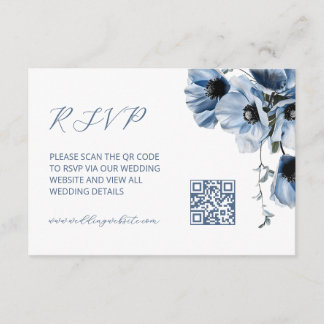 Cartão De Informações Código QR | Floral Azul
