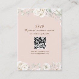 Cartão De Informações Código QR Floral Jardim Rosa para RSVP de Casament