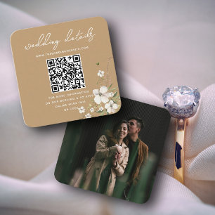 Cartão De Informações Código QR Foto RSVP do Site de Casamento Floral El