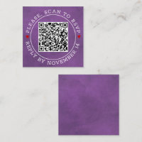 Código QR fronteira RSVP, casamento roxo manchado