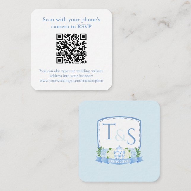 Cartão De Informações Código QR Hydrangea Ginger Jar Crest RSVP (Frente/Verso)