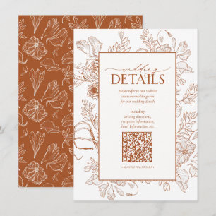 Cartão De Informações Código QR Laranja Queimado com Flores Detalhes do