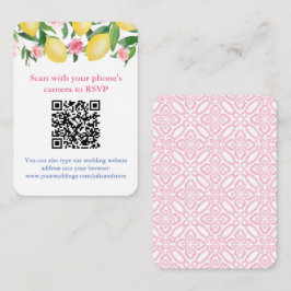 Cartão De Informações Código QR Limões Rosa e Branco RSVP Online