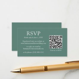 Cartão De Informações Código QR minimalista Casamento Eucalyptus Green R
