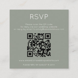 Cartão De Informações Código QR Minimalista Verde Sage para Casamento RS