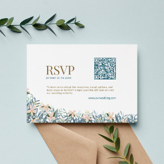 Cartão De Informações Código QR Moderno de RSVP de Casamento Monograma d