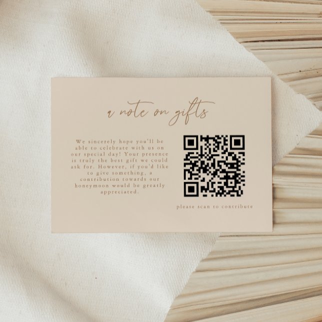 Cartão De Informações Código QR Nota Moderna Bege Sobre Presentes (Criador carregado)