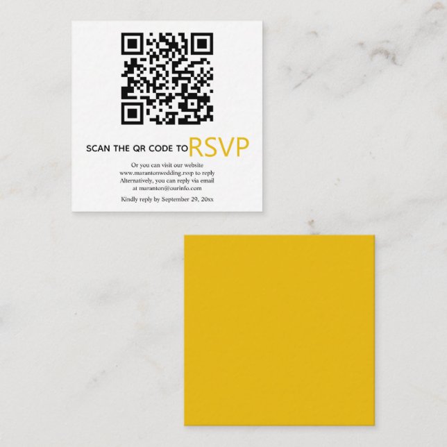 Cartão De Informações Código QR online RSVP casamento amarelo moderno (Frente/Verso)