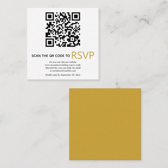 Cartão De Informações Código QR online RSVP casamento de ouro moderno (Frente/Verso)
