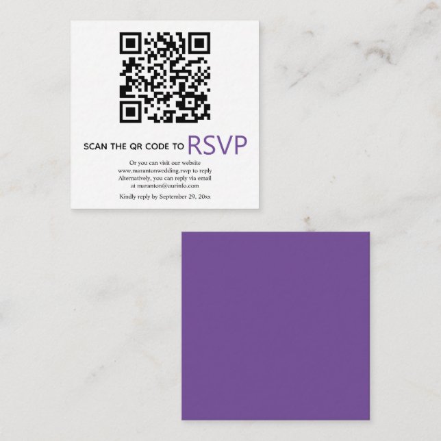 Cartão De Informações Código QR online RSVP casamento roxo moderno Enclo (Frente/Verso)