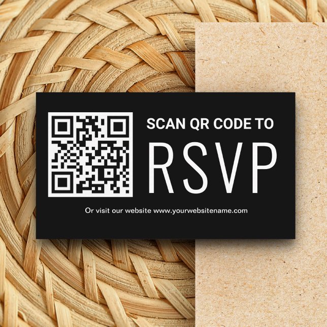 Cartão De Informações Código QR Online RSVP Casamento Website Preto Bran (Criador carregado)