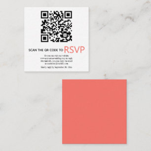 Cartão De Informações código QR online RSVP coral vivo moderno casamento
