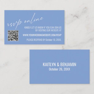 Cartão De Informações Código QR Online RSVP de Casamento Azul Periwinkle