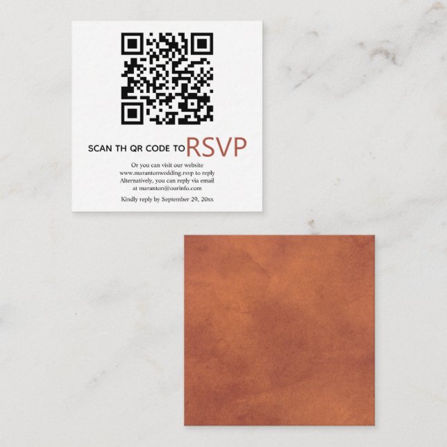 Cartão De Informações Código QR online RSVP manchado casamento de terrac (Frente/Verso)