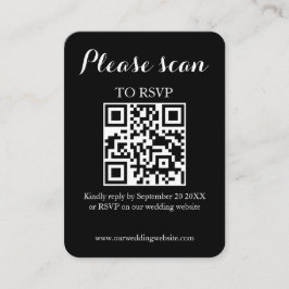 Cartão De Informações Código QR preto simples moderno e casamento RSVP