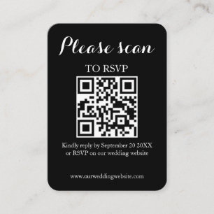 Cartão De Informações Código QR preto simples moderno e casamento RSVP