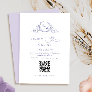 Cartão De Informações Código QR roxo Elegante monograma / RSVP on-line