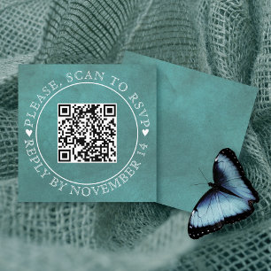 Cartão De Informações Código QR RSVP — casamento azul-lacrimogênio
