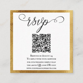 Cartão De Informações Código QR RSVP Casamento Preto Branco Dourado Eleg