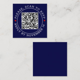Cartão De Informações Código QR RSVP com corações de fronteira marinho c