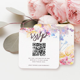 Cartão De Informações Código QR RSVP de Aquarela Pastel