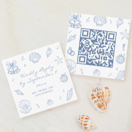 Cartão De Informações Código QR RSVP de Casamento Costeiro Azul Dusty De