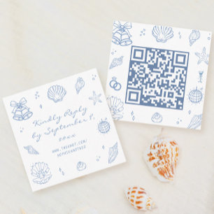 Cartão De Informações Código QR RSVP de Casamento Costeiro Azul Dusty De