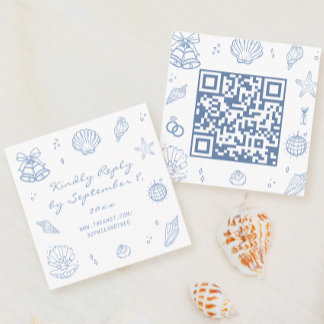 Cartão De Informações Código QR RSVP de Casamento Costeiro Azul Dusty De