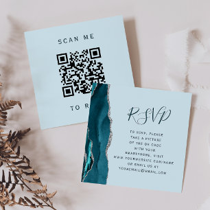 Cartão De Informações Código QR RSVP de Casamento de Agato de Prata de T
