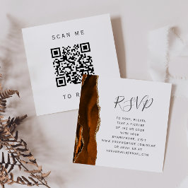 Cartão De Informações Código QR RSVP de Casamento de Agato Dourado Laran