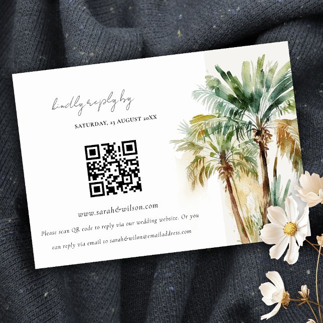Cartão De Informações CÓDIGO QR RSVP de Casamento de Árvore Tropical de  (Criador carregado)