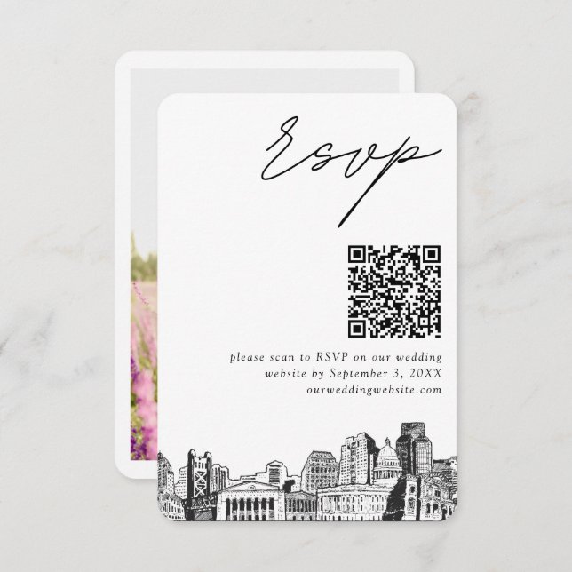 Cartão De Informações Código QR RSVP de Casamento de Sacramento Pequeno (Frente/Verso)