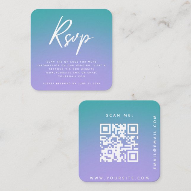 Cartão De Informações Código QR RSVP de Casamento Legal com Gradiente Ve (Frente/Verso)