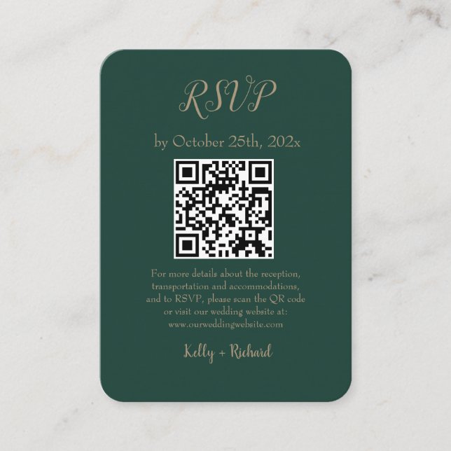 Cartão De Informações Código QR RSVP de Casamento Vertical Pequeno Emera (Frente)
