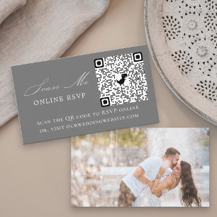 Cartão De Informações Código QR RSVP de Foto Online Cinza Casamento