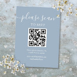 Cartão De Informações Código QR RSVP de Script Azul Dusty<br><div class="desc">Um simples e elegante cartão de cercado RSVP com script azul e empoeirado que apresenta seu próprio código QR e detalhes do site de casamento definidos em tipografia quic. Projetado por Thisnotme©</div>